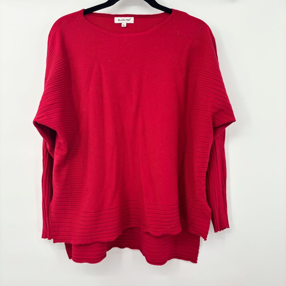 Bluoltre Red Knit Sweater Top | Boat Neckline, High-Low Hem, One‎ Size, Large
